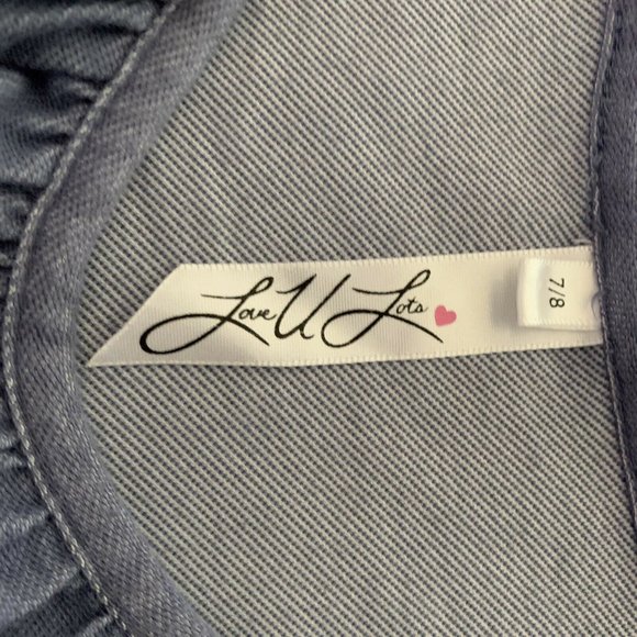 Luv U Lots Denim Look Dress with Fabric Flowers Girls Size 7/8 Blue Boutique - Picture 6 of 6